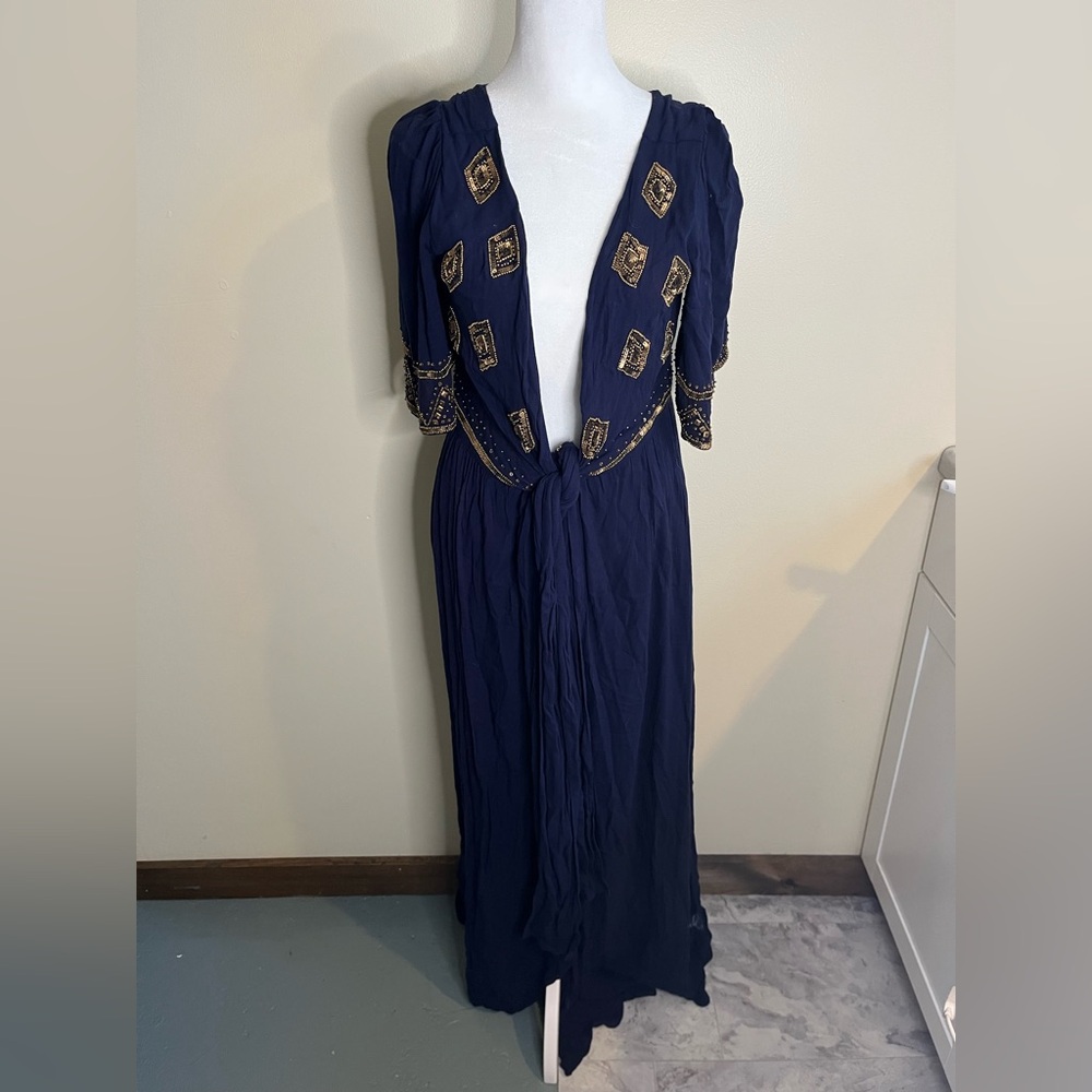 Rahi Cali Navy Blue Beaded and Sequined Maxi Dress